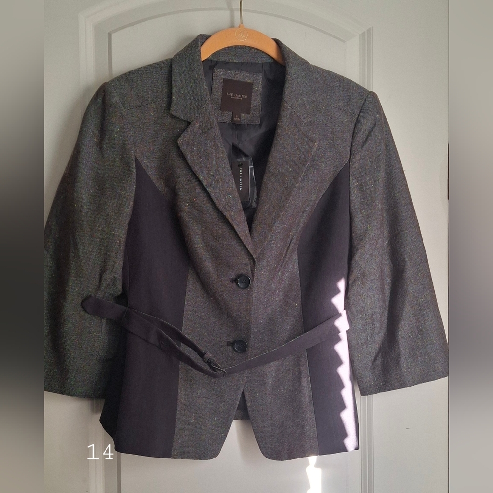 NWT The Limited Collection Gray Yellow Orange Blazer Jacket With Belt M oldmoney